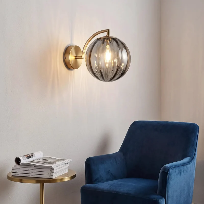 Mid Century Modern Wall Sconce With Wine Red Hand Blown Ribbed Glass Globe Featuring Three Way Color Toggle For Smooth Ambient Lighting That Straight Up Elevates Your Interior Design Level Every Single Day