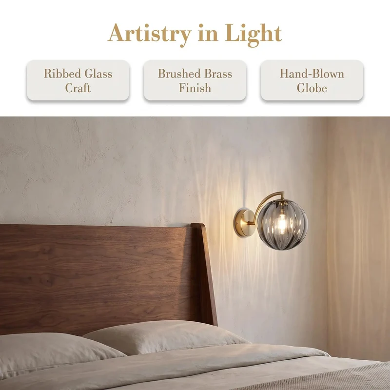 Mid Century Modern Wall Sconce With Wine Red Hand Blown Ribbed Glass Globe Featuring Three Way Color Toggle For Smooth Ambient Lighting That Straight Up Elevates Your Interior Design Level Every Single Day