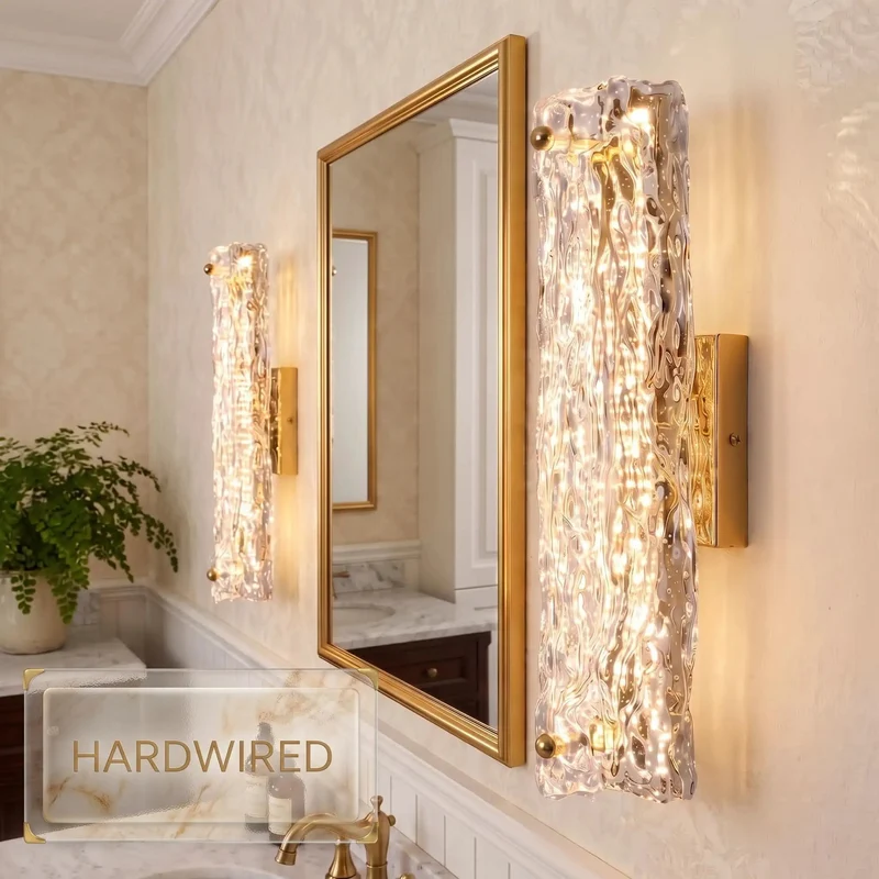 Super Sleek Gold Led Wall Sconces Set Of Two With Textured Ripple Glass Strip Modern Ambient Lighting For Bedroom Bathroom Sink And Hallway Total Game Changer Lighting