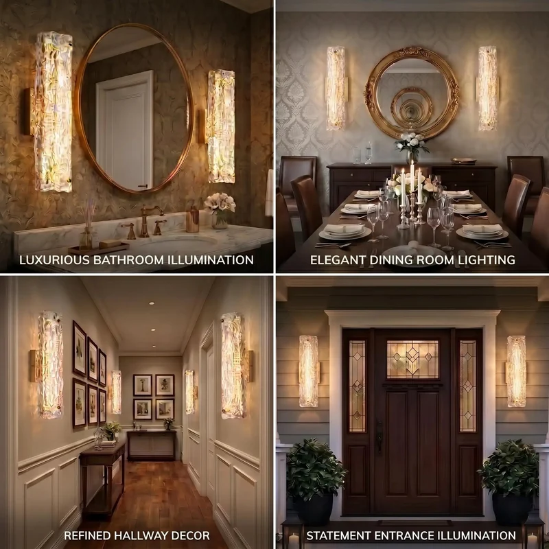 Super Sleek Gold Led Wall Sconces Set Of Two With Textured Ripple Glass Strip Modern Ambient Lighting For Bedroom Bathroom Sink And Hallway Total Game Changer Lighting