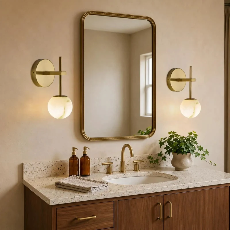 Set Of Two Straight Up Premium Alabaster Wall Sconces With 10 Inch Natural Marble Globe Light For Bathroom Vanity And Bedroom Featuring Hardwired Ball Lamps Dropping Major Style And A Legit Warm Vibe For Stairs And Hallways