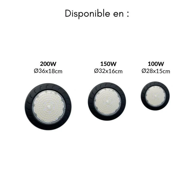 Suspension Industrielle HighBay UFO 100W IP65 NOIR