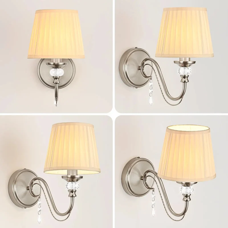 Top Shelf One Light Brushed Nickel Vanity Light with Beige Fabric Shade and Modern Wall Sconce Bringing Hella Smooth Glare Free Illumination to Your Ultimate Bathroom Refresh
