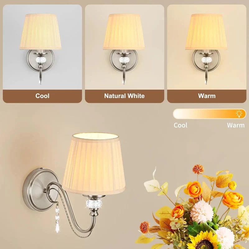 Top Shelf One Light Brushed Nickel Vanity Light with Beige Fabric Shade and Modern Wall Sconce Bringing Hella Smooth Glare Free Illumination to Your Ultimate Bathroom Refresh