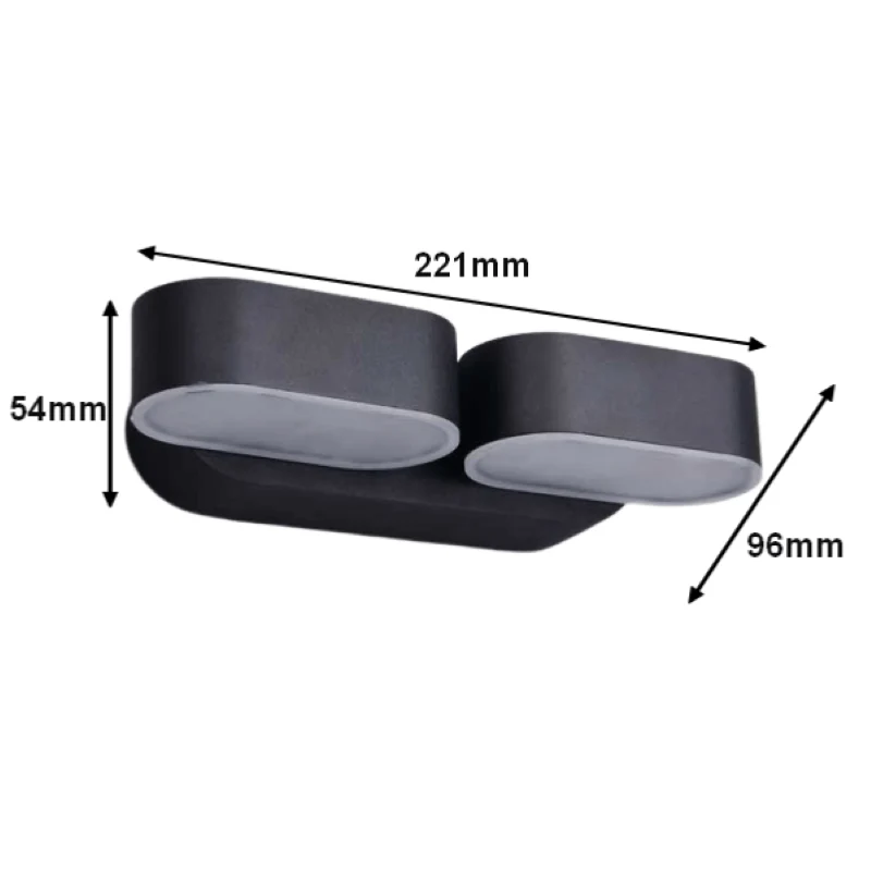 Applique Murale Double Noire LED 12W IP54 Orientable Ovale