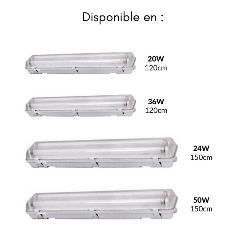 Réglette LED étanche pour 1 Tube LED T8 150cm IP65