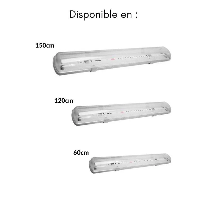 Réglette LED étanche double pour Tubes LED T8 60cm IP65 (boitier vide)