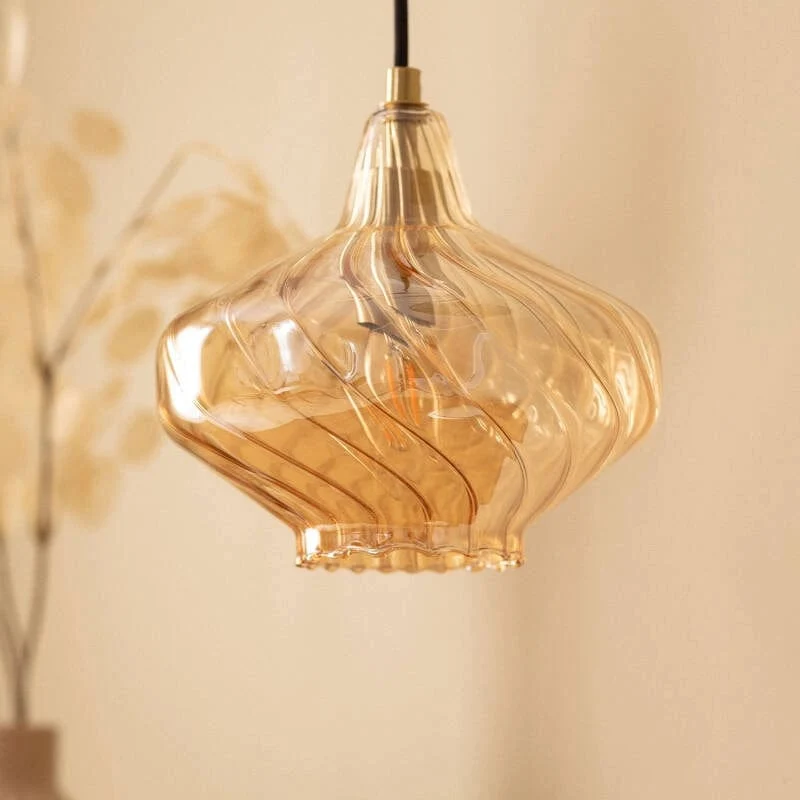 Suspension Lanterne Verre Ambre