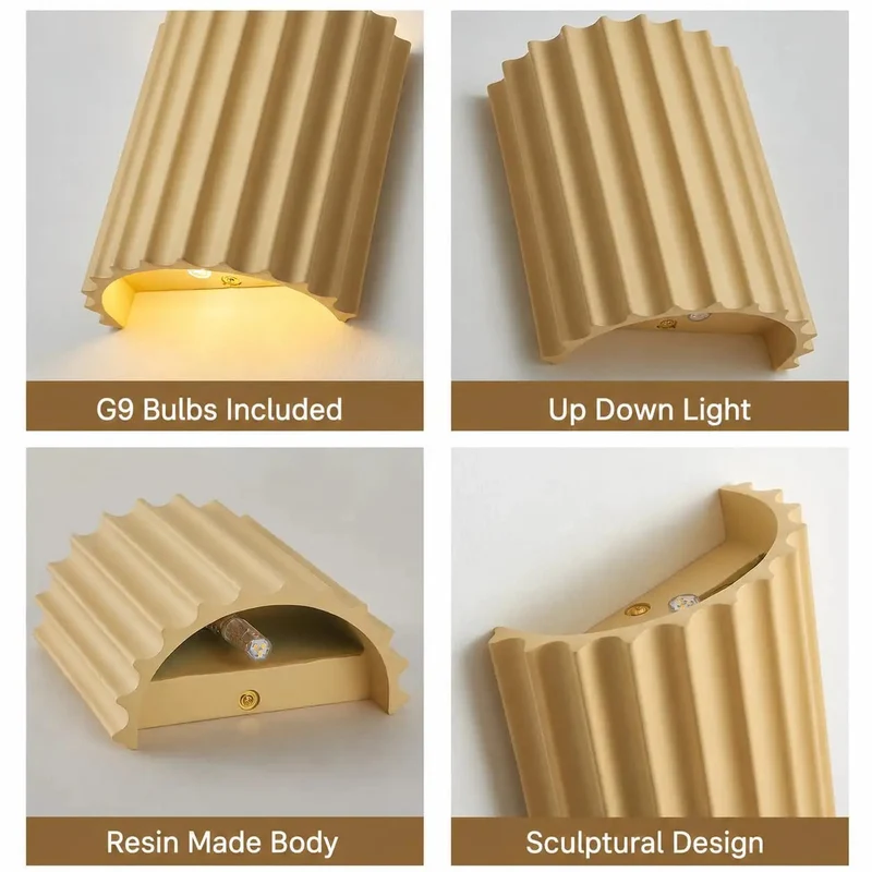 Kick Up Your Home Vibes With This Top Tier Pair Of Two Modern Cream Resin LED Wall Sconces Featuring Hardwired Up And Down Lighting For Indoor Spaces Delivering Smooth Ambient Glow And Seamless Everyday Decor