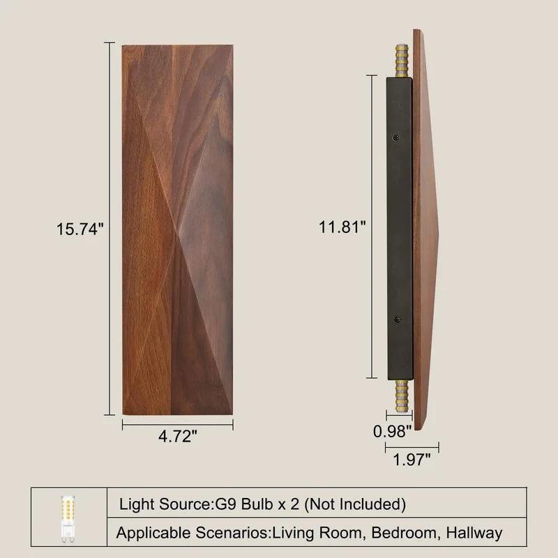 Set Of Two Genuine Walnut Wood Wall Sconces Backed By A Sleek Metal Frame Delivering Top Shelf Vintage Interior Lighting Fixtures That Bring A Slick Modern Vibe To Any Bedroom Or Living Room