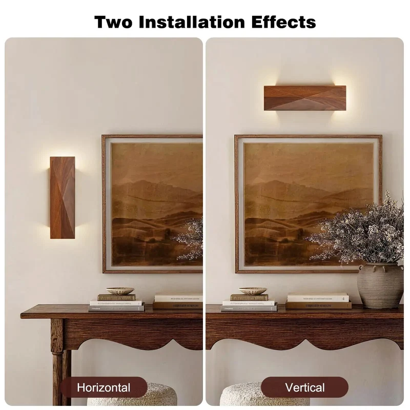 Set Of Two Genuine Walnut Wood Wall Sconces Backed By A Sleek Metal Frame Delivering Top Shelf Vintage Interior Lighting Fixtures That Bring A Slick Modern Vibe To Any Bedroom Or Living Room