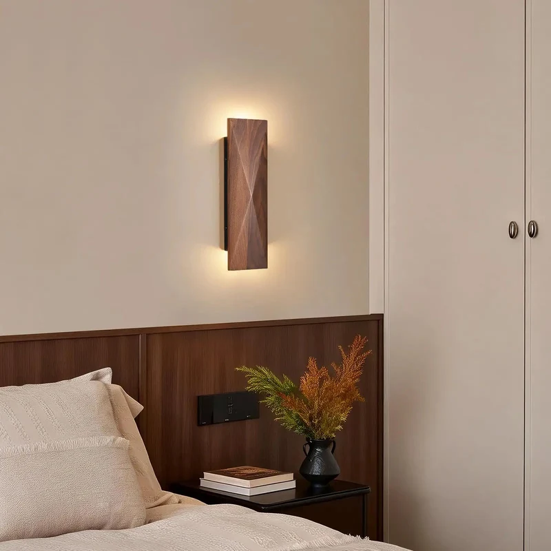 Set Of Two Genuine Walnut Wood Wall Sconces Backed By A Sleek Metal Frame Delivering Top Shelf Vintage Interior Lighting Fixtures That Bring A Slick Modern Vibe To Any Bedroom Or Living Room