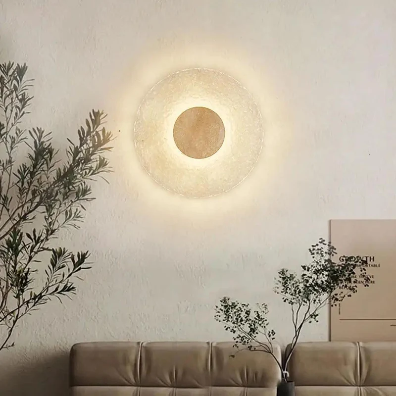 Killer Round Led Wall Sconce Crafted From Authentic Yellow Travertine Stone For Cool Living Room Or Bedside Mid Century Modern Nordic Hallway Fixture With Warm Tone