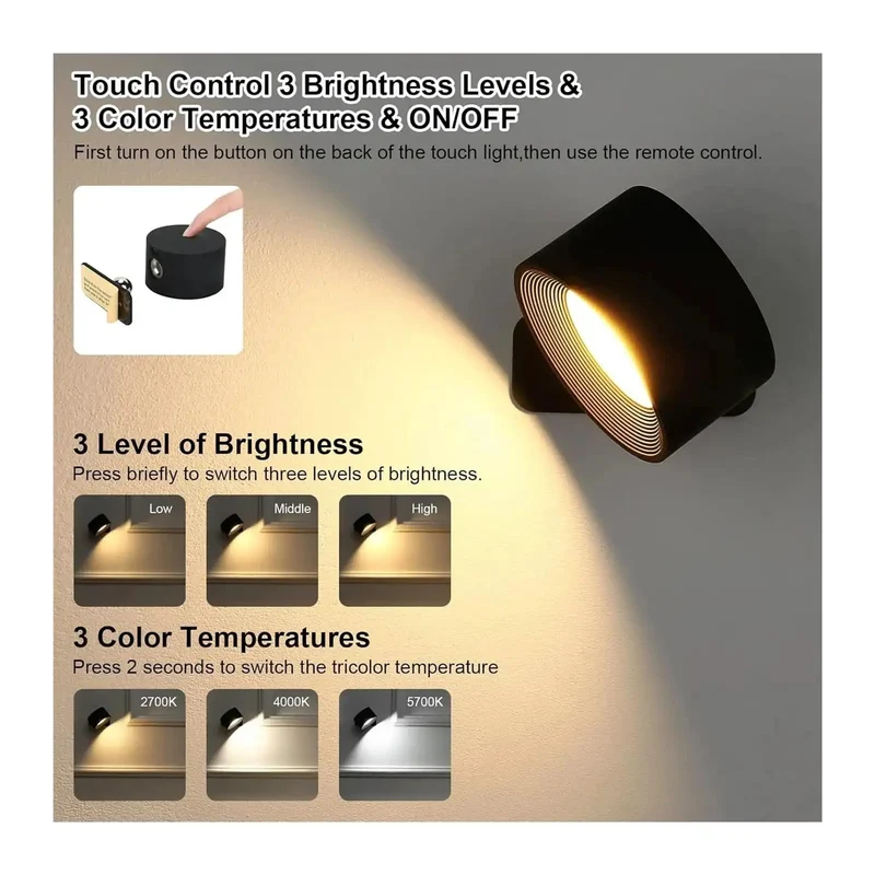 Knockout Rechargeable LED Wall Sconce With 19 RGB Colors Dimmable Touch Remote Control Battery Operated Picture Light For Bedroom Living Room Adhesive Mount For Zero Hassle Setup To Dial In Perfect Lighting Vibes No Drilling Necessary.