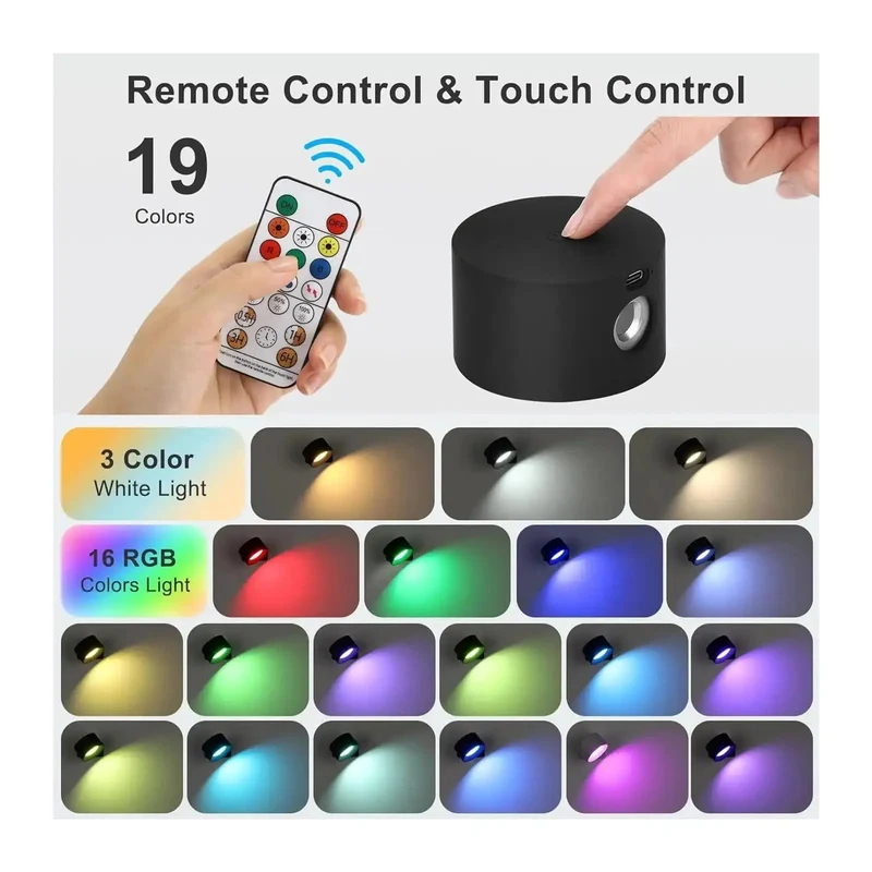 Knockout Rechargeable LED Wall Sconce With 19 RGB Colors Dimmable Touch Remote Control Battery Operated Picture Light For Bedroom Living Room Adhesive Mount For Zero Hassle Setup To Dial In Perfect Lighting Vibes No Drilling Necessary.