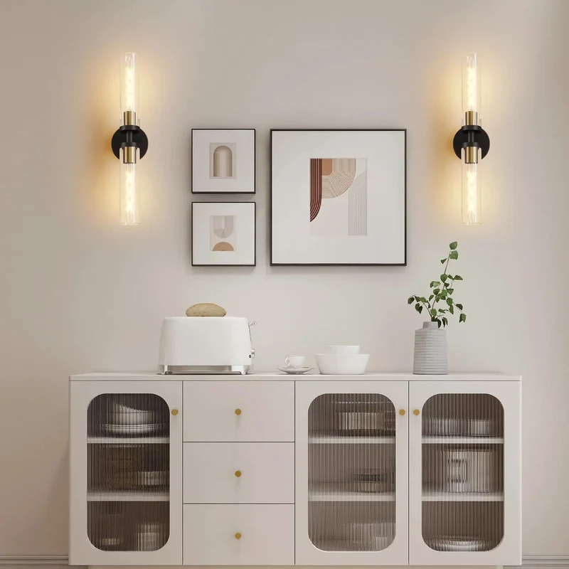 Top Shelf Matte Black Wall Sconces Set Of Two With Hand Blown Clear Glass E26 Bulb Base Indoor Vanity Light Fixture For Bathroom Mirror And Bedroom Decor Heavy Duty Smooth Finish