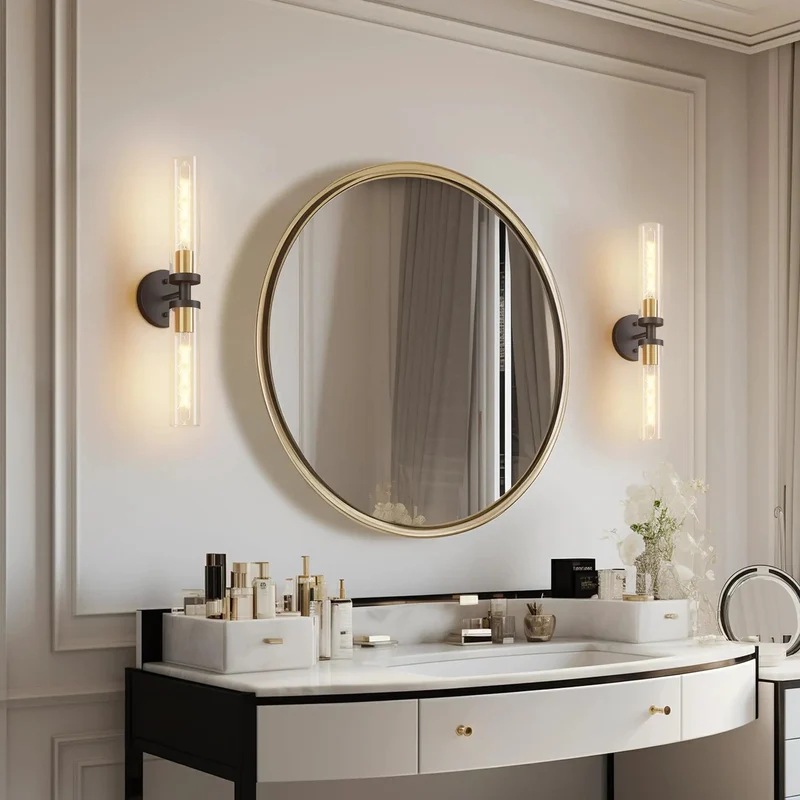Top Shelf Matte Black Wall Sconces Set Of Two With Hand Blown Clear Glass E26 Bulb Base Indoor Vanity Light Fixture For Bathroom Mirror And Bedroom Decor Heavy Duty Smooth Finish