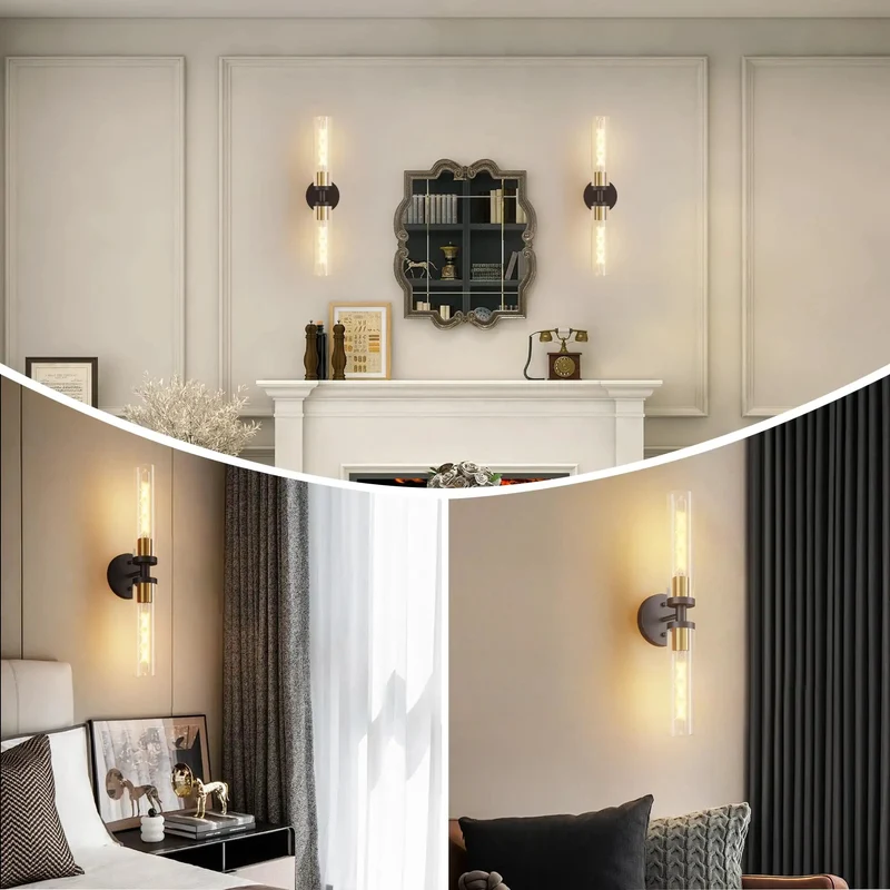Top Shelf Matte Black Wall Sconces Set Of Two With Hand Blown Clear Glass E26 Bulb Base Indoor Vanity Light Fixture For Bathroom Mirror And Bedroom Decor Heavy Duty Smooth Finish