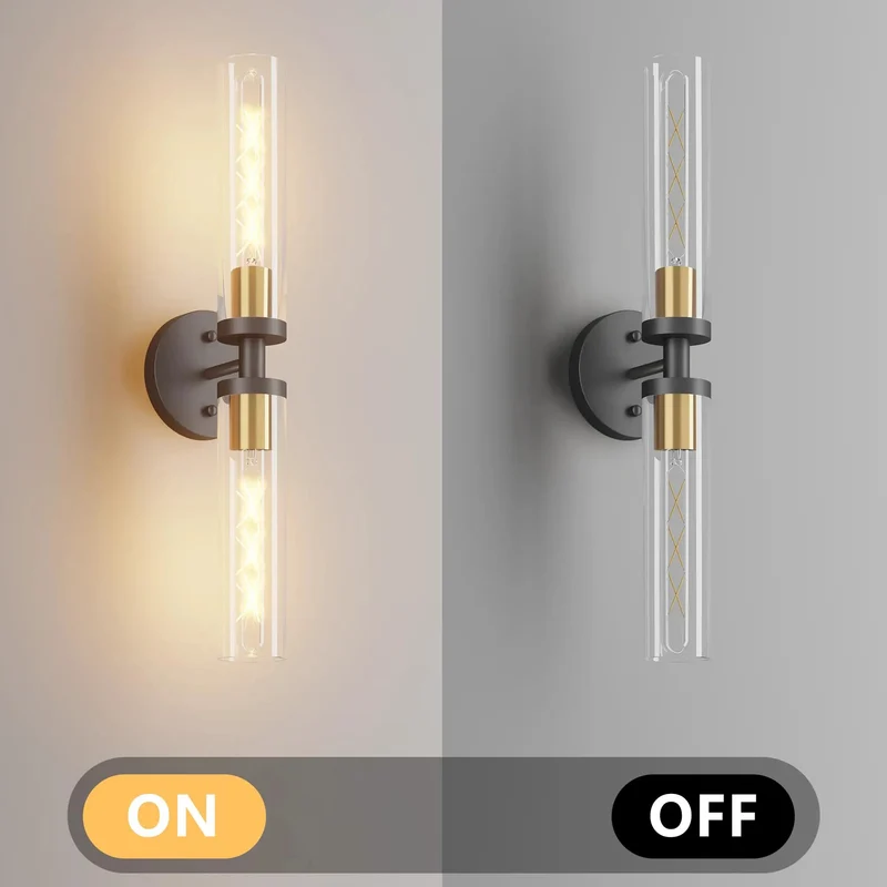 Top Shelf Matte Black Wall Sconces Set Of Two With Hand Blown Clear Glass E26 Bulb Base Indoor Vanity Light Fixture For Bathroom Mirror And Bedroom Decor Heavy Duty Smooth Finish