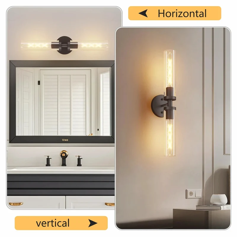 Top Shelf Matte Black Wall Sconces Set Of Two With Hand Blown Clear Glass E26 Bulb Base Indoor Vanity Light Fixture For Bathroom Mirror And Bedroom Decor Heavy Duty Smooth Finish