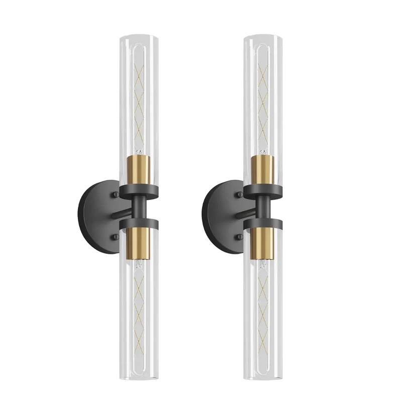 Top Shelf Matte Black Wall Sconces Set Of Two With Hand Blown Clear Glass E26 Bulb Base Indoor Vanity Light Fixture For Bathroom Mirror And Bedroom Decor Heavy Duty Smooth Finish