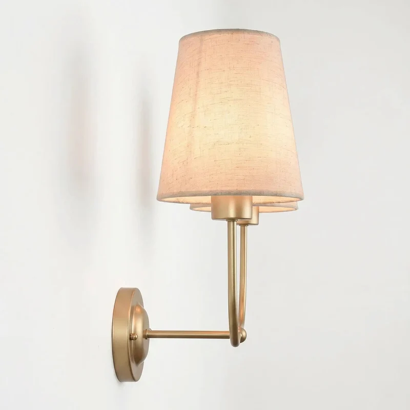 Antique Double Wall Sconce With Flared Linen Beige Shade Hardwired Dual Bulb Kit Rustic Farmhouse Total Room Refresh Classic Vintage Two Light Fixture