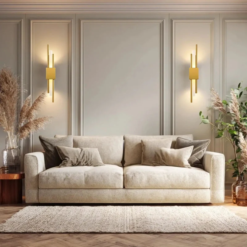 Badass Modern Gold LED Wall Sconces Pair, Hella Sleek Geometric Metal And Acrylic Vertical Lamp, Three Warm To Cool Lighting Modes, Real Style Upgrade For Bedroom Or Living Room Walls, Low Wattage