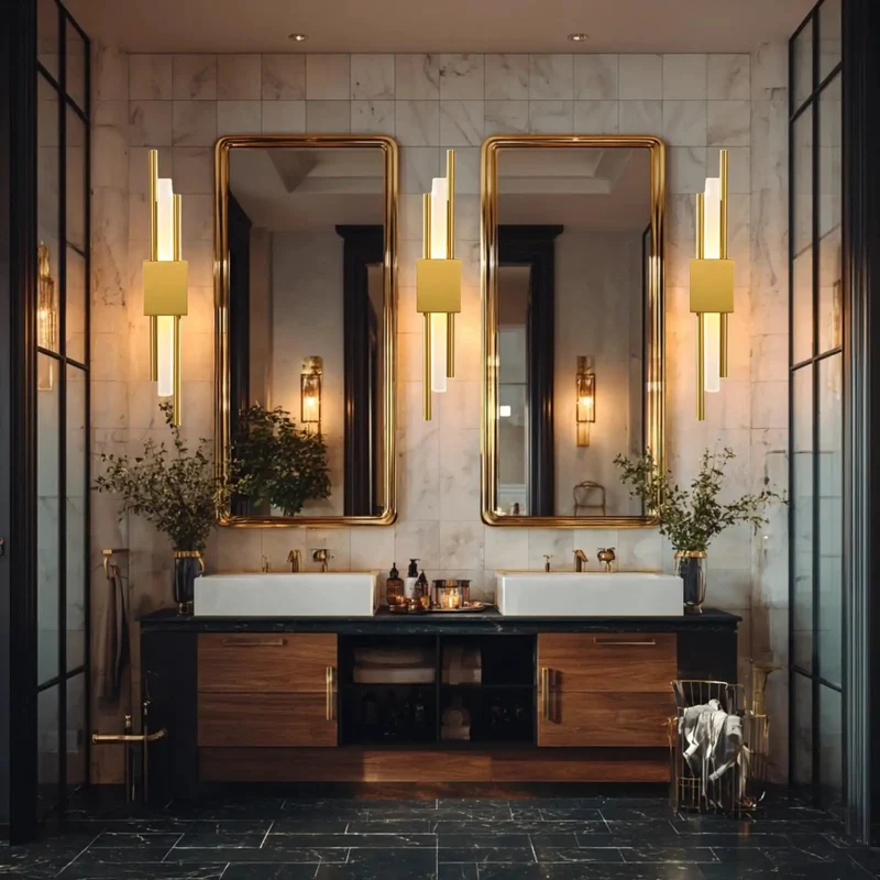 Badass Modern Gold LED Wall Sconces Pair, Hella Sleek Geometric Metal And Acrylic Vertical Lamp, Three Warm To Cool Lighting Modes, Real Style Upgrade For Bedroom Or Living Room Walls, Low Wattage