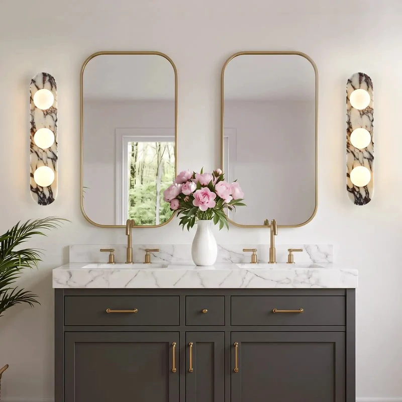 Top Shelf Calacatta Viola Natural Marble Bathroom Vanity Light Three Light Wall Sconce With Clear Glass Shade Wabi Sabi Hardwired Mirror Lamp For Hallway Living Room