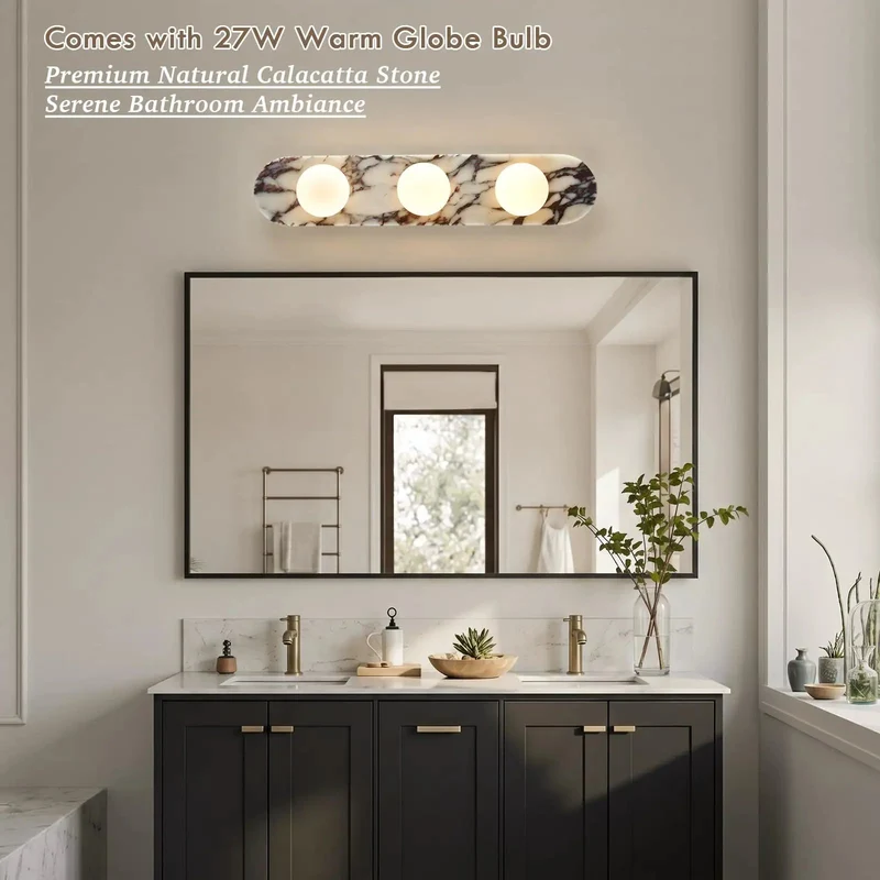Top Shelf Calacatta Viola Natural Marble Bathroom Vanity Light Three Light Wall Sconce With Clear Glass Shade Wabi Sabi Hardwired Mirror Lamp For Hallway Living Room