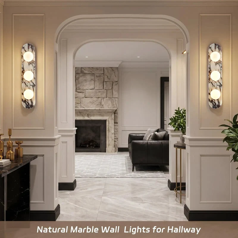 Top Shelf Calacatta Viola Natural Marble Bathroom Vanity Light Three Light Wall Sconce With Clear Glass Shade Wabi Sabi Hardwired Mirror Lamp For Hallway Living Room