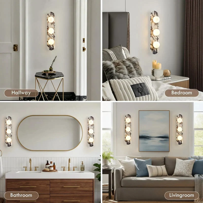 Top Shelf Calacatta Viola Natural Marble Bathroom Vanity Light Three Light Wall Sconce With Clear Glass Shade Wabi Sabi Hardwired Mirror Lamp For Hallway Living Room