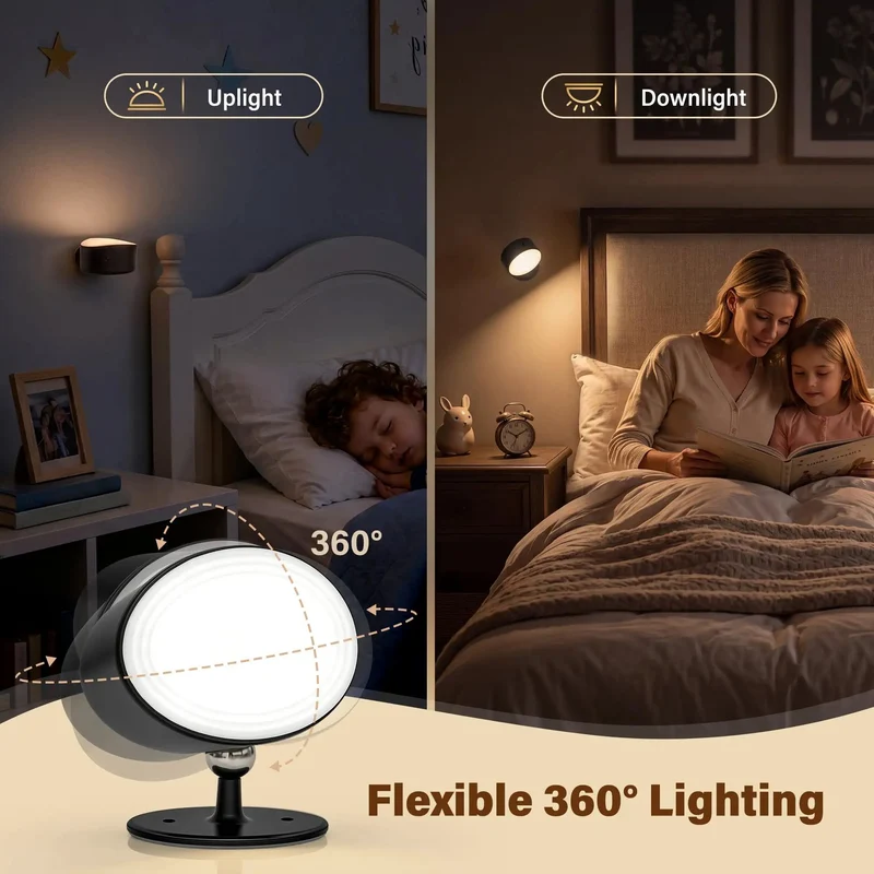 Cordless Rechargeable Wall Sconces 2 Pack No Drill Zero Mess Setup Heavy Duty Adhesive Renters Friendly LED Battery Operated Lights For Bedrooms Dorms 360 Magnetic Swivel Warm Glow Accent Lamp