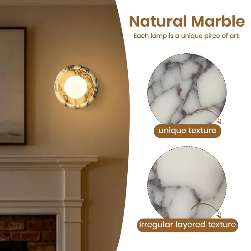 Captivating Alabaster Wall Sconce Featuring Genuine Stone Base and Creamy Milk Glass Globe Shade Hella Elevates Your Interior with Sleek Nordic Minimalist Aesthetic Ideal for Bathrooms Vanities and Hallways 7 5 Inches