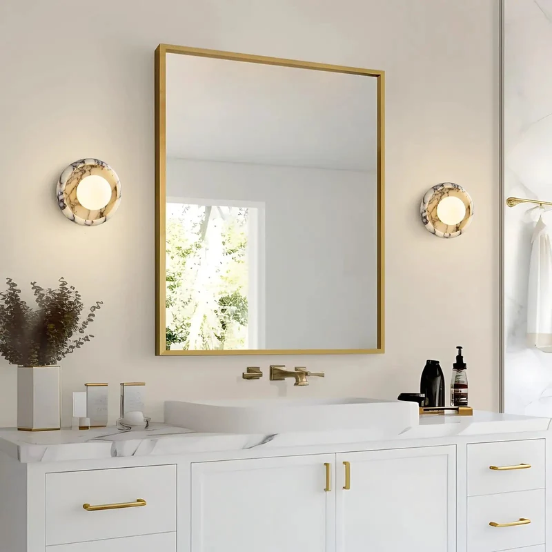 Captivating Alabaster Wall Sconce Featuring Genuine Stone Base and Creamy Milk Glass Globe Shade Hella Elevates Your Interior with Sleek Nordic Minimalist Aesthetic Ideal for Bathrooms Vanities and Hallways 7 5 Inches