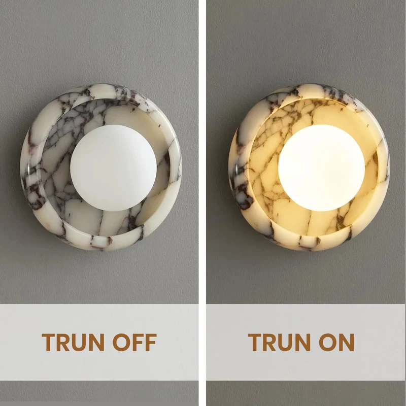 Captivating Alabaster Wall Sconce Featuring Genuine Stone Base and Creamy Milk Glass Globe Shade Hella Elevates Your Interior with Sleek Nordic Minimalist Aesthetic Ideal for Bathrooms Vanities and Hallways 7 5 Inches