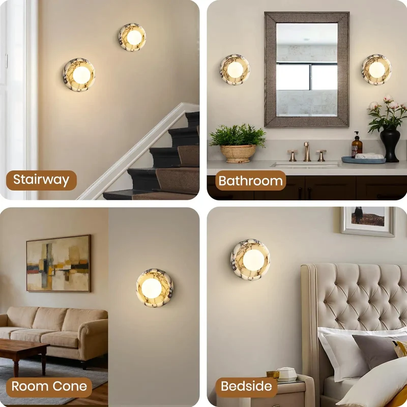 Captivating Alabaster Wall Sconce Featuring Genuine Stone Base and Creamy Milk Glass Globe Shade Hella Elevates Your Interior with Sleek Nordic Minimalist Aesthetic Ideal for Bathrooms Vanities and Hallways 7 5 Inches