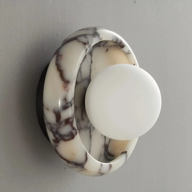 Captivating Alabaster Wall Sconce Featuring Genuine Stone Base and Creamy Milk Glass Globe Shade Hella Elevates Your Interior with Sleek Nordic Minimalist Aesthetic Ideal for Bathrooms Vanities and Hallways 7 5 Inches