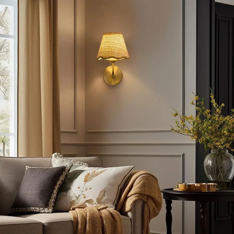Battery Operated Rattan Wall Sconces Set Of 2 With Glimmering Gold Electroplating Trim Boho Ambience Light Fixtures For Chill Bedrooms Hallways And Reading Nooks That Truly Level Up Your Whole House Vibes
