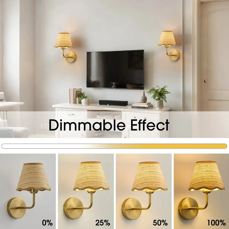 Battery Operated Rattan Wall Sconces Set Of 2 With Glimmering Gold Electroplating Trim Boho Ambience Light Fixtures For Chill Bedrooms Hallways And Reading Nooks That Truly Level Up Your Whole House Vibes