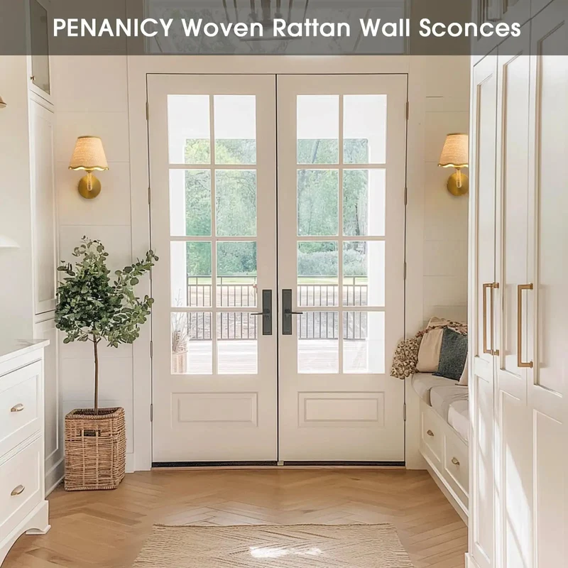 Battery Operated Rattan Wall Sconces Set Of 2 With Glimmering Gold Electroplating Trim Boho Ambience Light Fixtures For Chill Bedrooms Hallways And Reading Nooks That Truly Level Up Your Whole House Vibes