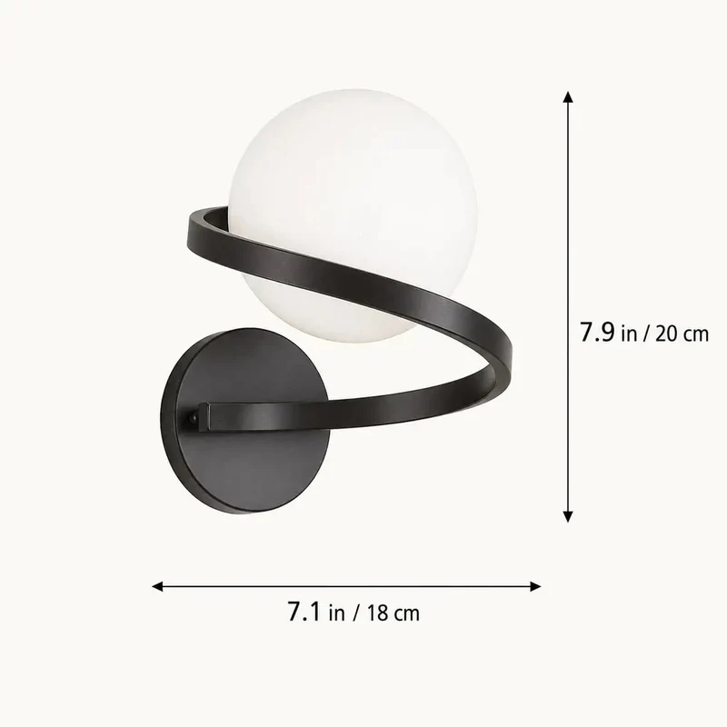 Smooth Black Wall Sconce Featuring Opal Glass Globe And Sculptural Spiral Metal Frame For Contemporary Home Decor Indoor Lighting And Living Room Ambiance