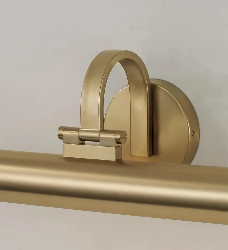Morgan Wall Sconce Integrated LED 24 Watt Matte Brass Finish Lights Gallery For Sick Vibes And Badass Style While Showing Photos And Art On Walls Or Shelves With Plug And Play Ready Design Measuring 19 H By 22 W To Highlight Your Art
