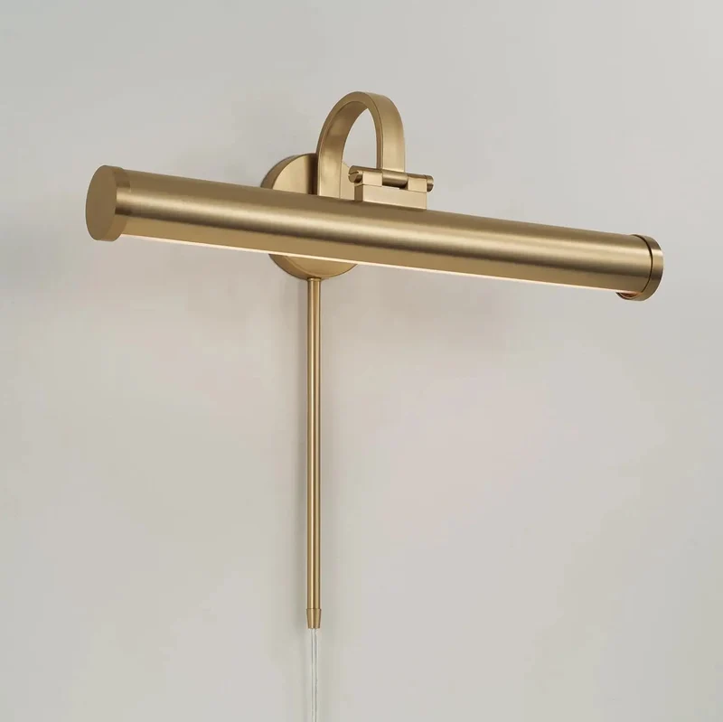 Morgan Wall Sconce Integrated LED 24 Watt Matte Brass Finish Lights Gallery For Sick Vibes And Badass Style While Showing Photos And Art On Walls Or Shelves With Plug And Play Ready Design Measuring 19 H By 22 W To Highlight Your Art
