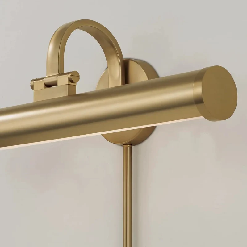 Morgan Wall Sconce Integrated LED 24 Watt Matte Brass Finish Lights Gallery For Sick Vibes And Badass Style While Showing Photos And Art On Walls Or Shelves With Plug And Play Ready Design Measuring 19 H By 22 W To Highlight Your Art