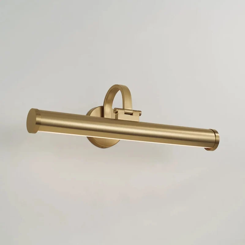 Morgan Wall Sconce Integrated LED 24 Watt Matte Brass Finish Lights Gallery For Sick Vibes And Badass Style While Showing Photos And Art On Walls Or Shelves With Plug And Play Ready Design Measuring 19 H By 22 W To Highlight Your Art