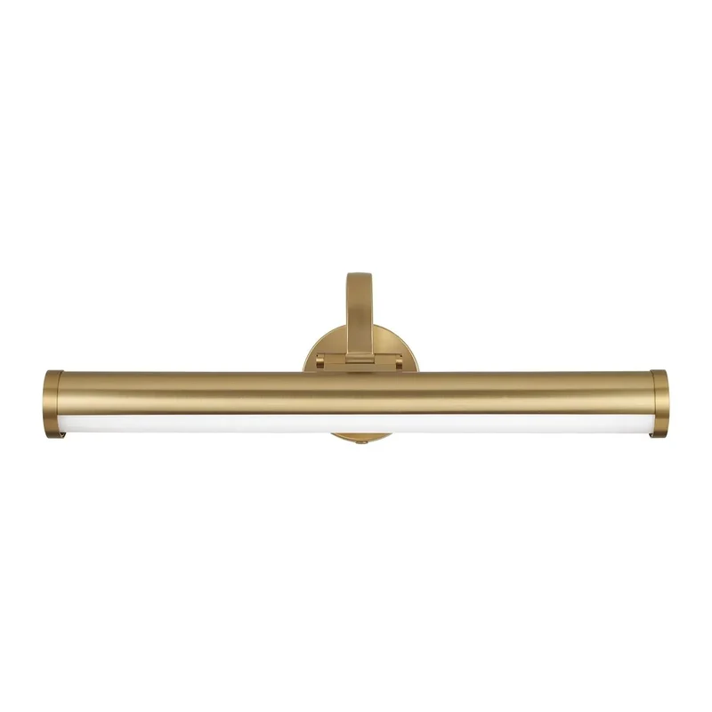 Morgan Wall Sconce Integrated LED 24 Watt Matte Brass Finish Lights Gallery For Sick Vibes And Badass Style While Showing Photos And Art On Walls Or Shelves With Plug And Play Ready Design Measuring 19 H By 22 W To Highlight Your Art
