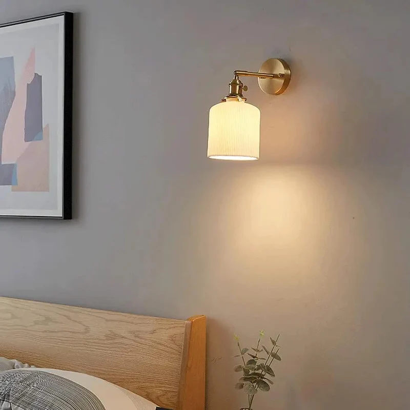 Nordic Minimalist Wall Sconce With A Dope Brass Ceramic Build And Zero Eyestrain Flicker Free Led Bulb For Bedroom Decor And Chill Lounge Vibes Featuring Clean Lines And Heavy Duty Cafe Fixture Charm