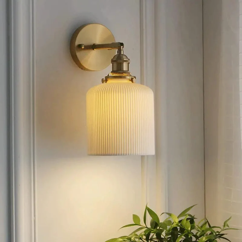Nordic Minimalist Wall Sconce With A Dope Brass Ceramic Build And Zero Eyestrain Flicker Free Led Bulb For Bedroom Decor And Chill Lounge Vibes Featuring Clean Lines And Heavy Duty Cafe Fixture Charm