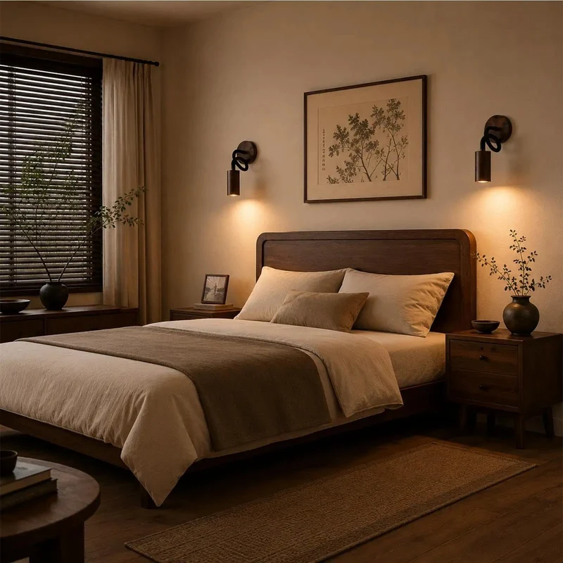 Slick Adjustable Gooseneck Wall Sconce With Modern Wood Grain Finish For Super Smooth 360 Degree Rotation And Killer Ambient Lighting For Bookshelves Or Nightstands